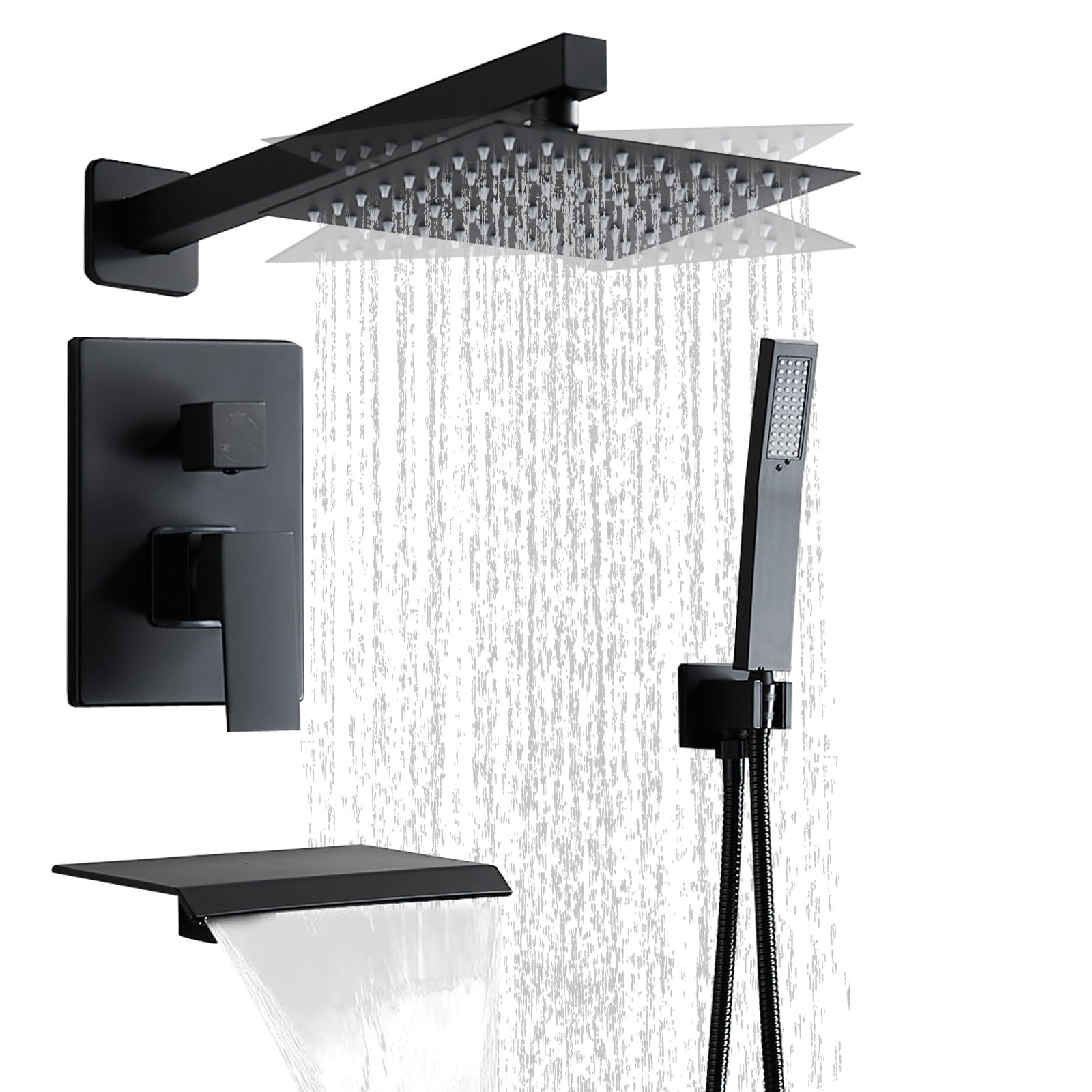 RTTWYYUU Matte Black Shower Faucet Set with Tub Spout 10 Inch, Shower