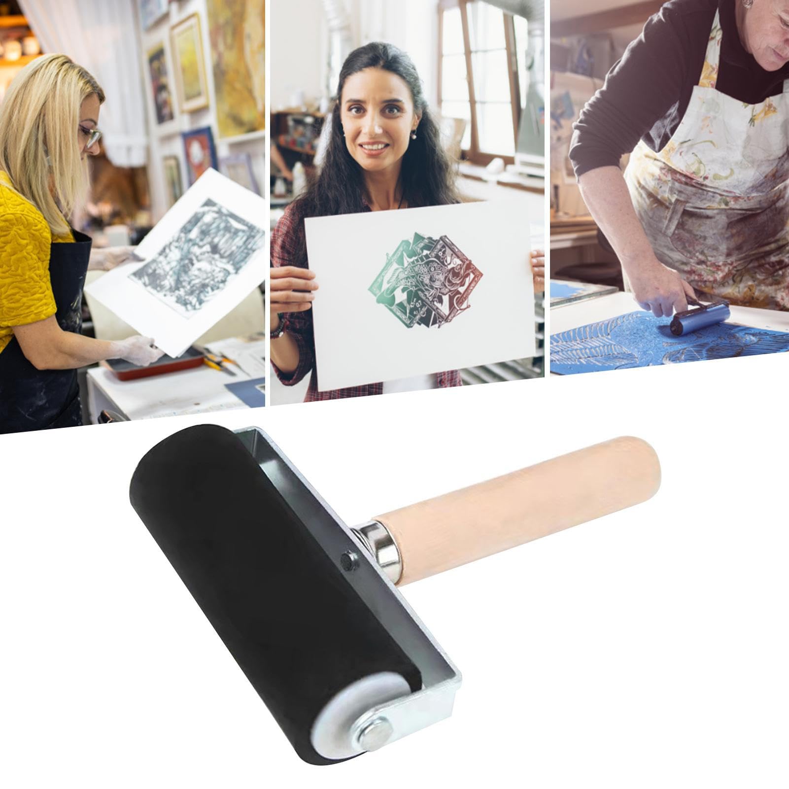 Rullo In Gomma Per Artigianato | Rullo per Artigianato con Manico in Legno,Pennello per Pittura, Strumento per Stampa per Stampa Artistica, Carta da Parati, Trasferimento su Carta, Scrapbooking e Lavo