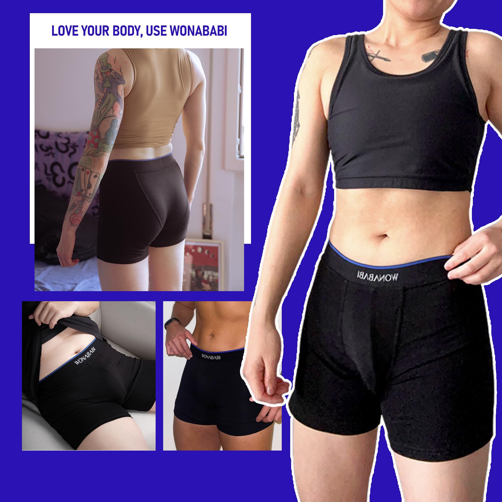 Wonababi Shortys pour transgenres - sous-vêtements Boxer sans frottement Doux et sans Genre