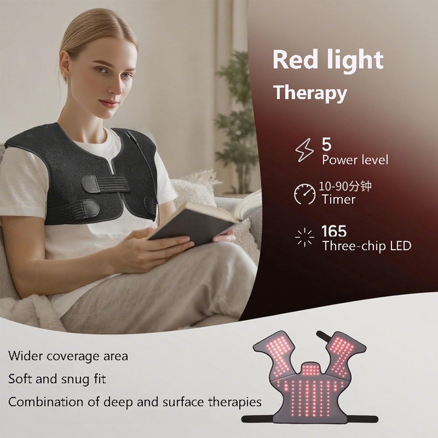 Almohadilla Térmica Luz Roja y Infrarroja para Hombros Cuello y Cervical Espalda, Terapia de Luz Roja 650 y 808 Portatil, Red Light Therapy 165 LED Lampara Infrarrojos Relaja Los Músculos