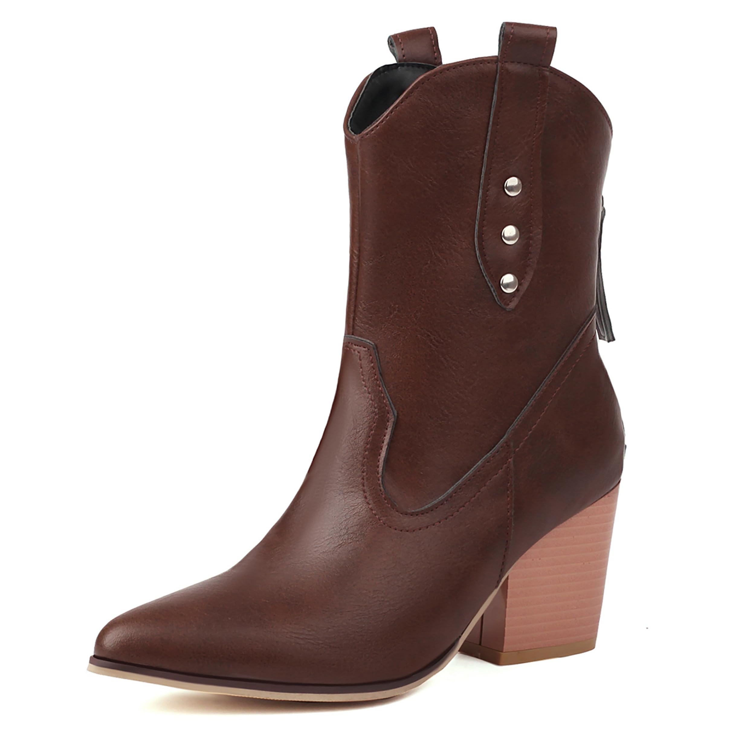 Women Block High Heel Ankle Boots Pointed Toe Cowboy Dx1152 Size 4-10