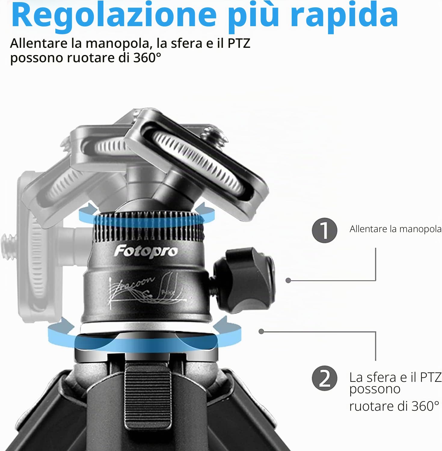 Fotopro Mini treppiede per fotocamera con testa a sfera Cloum centrale in fibra di carbonio a 2 sezioni Treppiede da tavolo estensibile per Nikon Sony iPhone Altezza massima 90 CM, carico fino a 3 kg