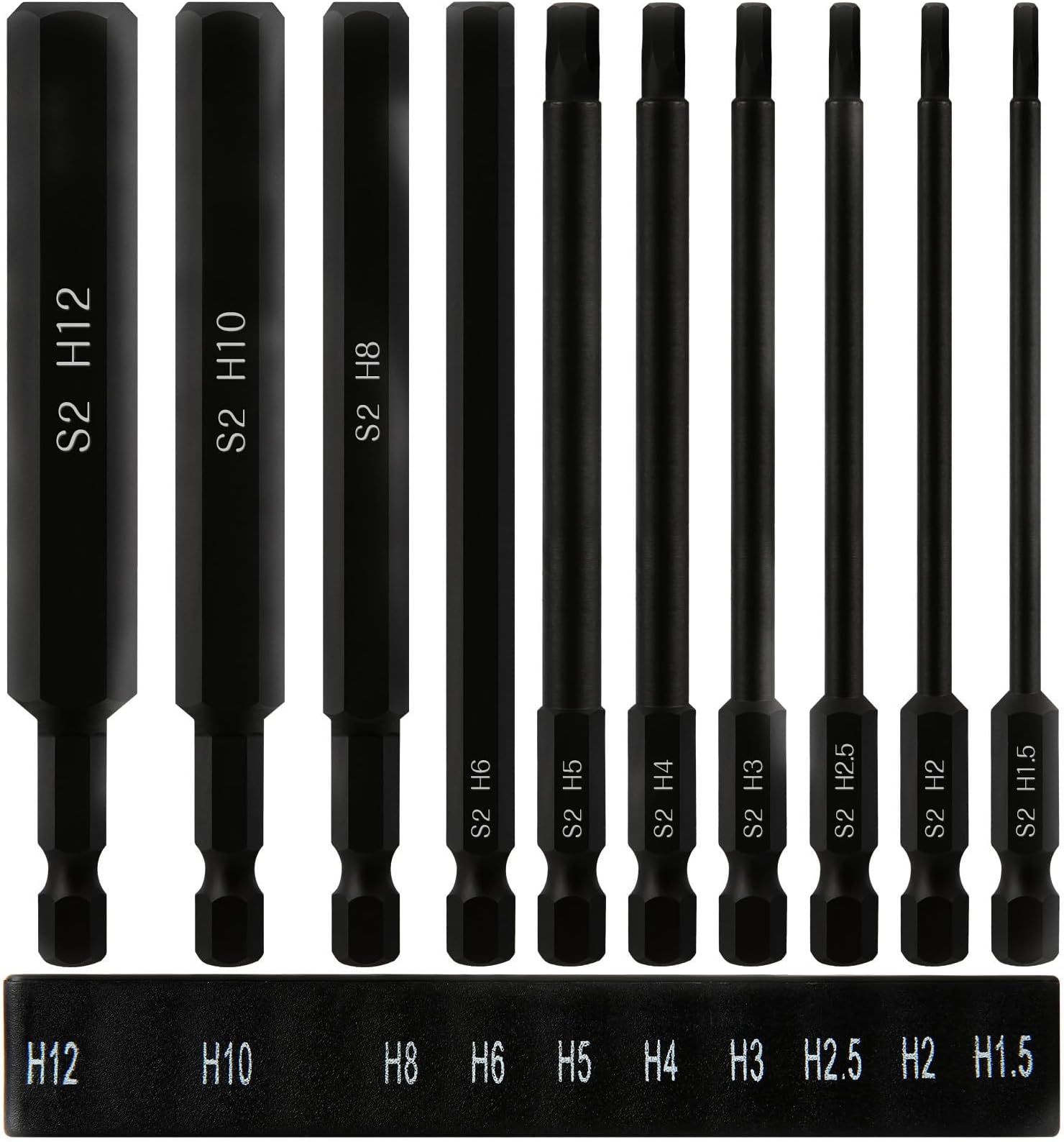 9 Stück Hex Sechskant Schraubendreher 50mm Lang Bits Set, 1/4" S2 ...