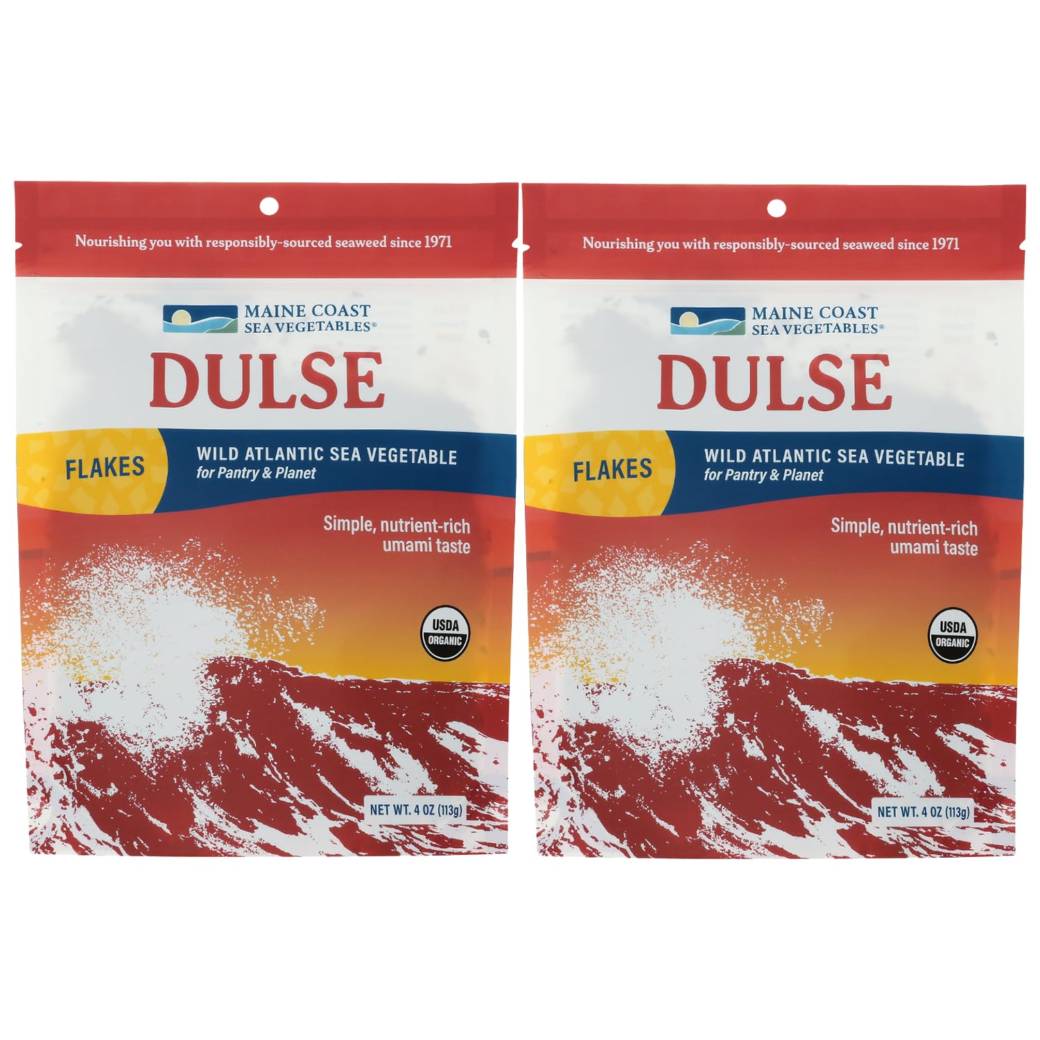 Maine Coast Sea Vegetables Organic Dulse Flakes | Seaweed Snacks | Rich in Iodine, Protein & Minerals | Harvested from North Atlantic | Great for Salads, Soup & Smoothies | 4 oz (Pack of 2)