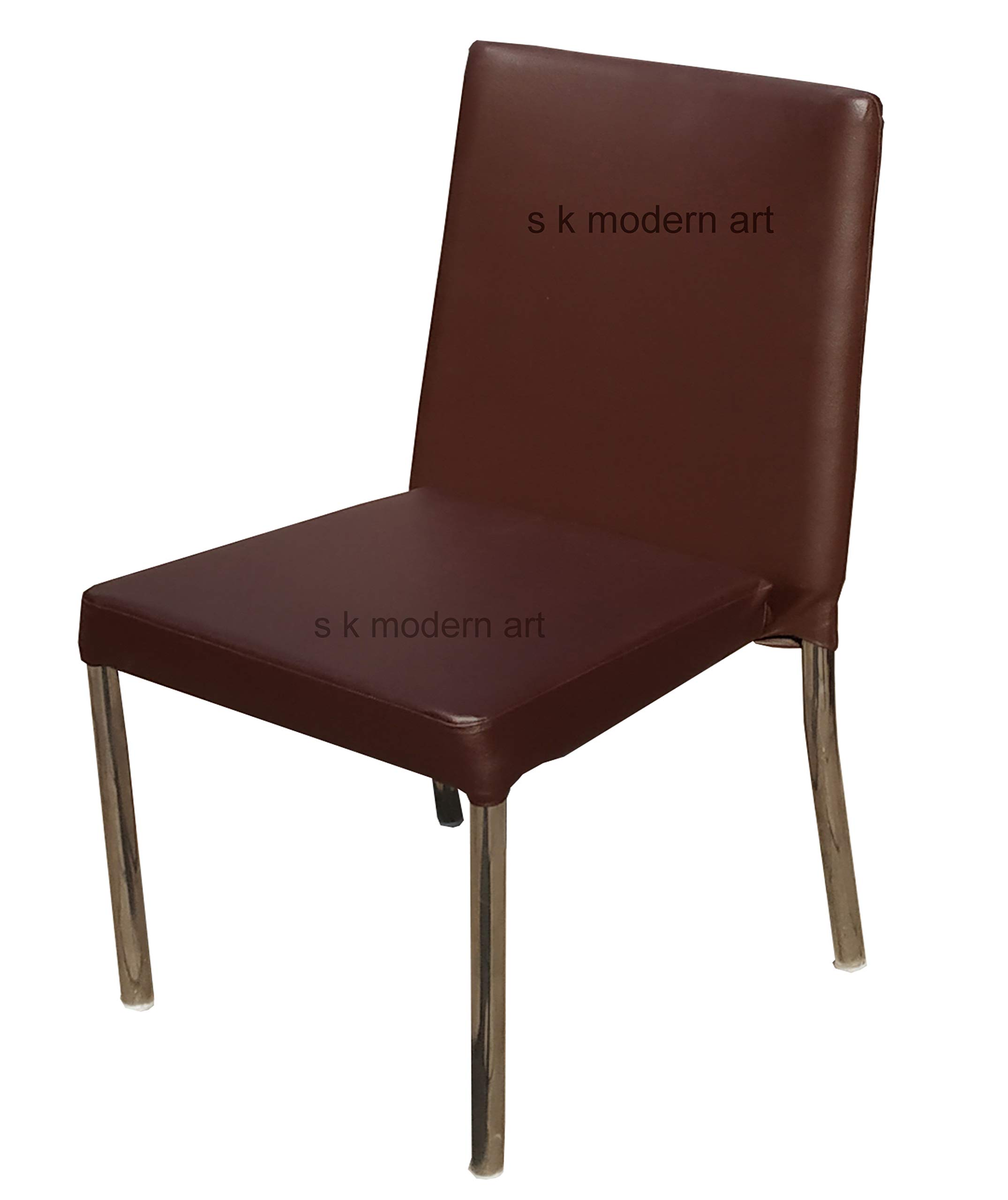 s k modern art Stainless Steel Folding Dining Table with 4 Chair Pure Steel (3' x 3' feet top Glass, Brown Leather Chair) 3