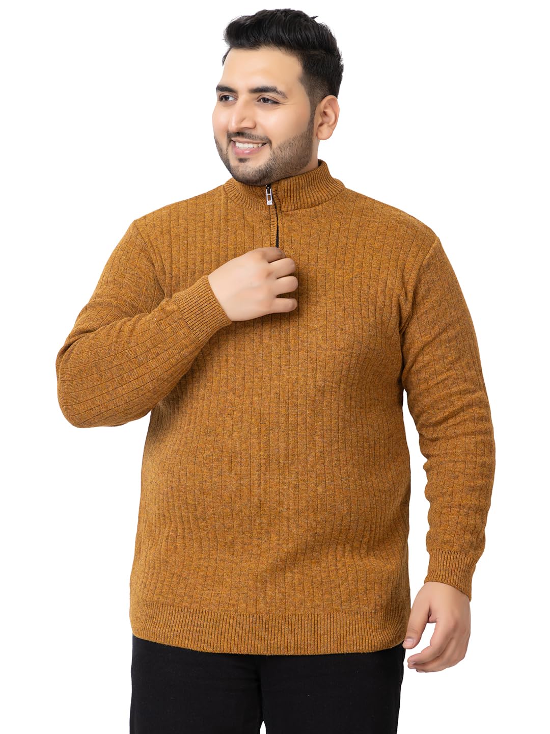 kvetoo Plus Size Men High Neck Zipper Full Sleeve Woolen Winter Sweater-picture-27