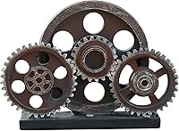 Rmdusk Industrial Steampunk Gear Train Figurine - 7.7" Copper Resin Cog Wheel Statue for Home Bar & Farmhouse Decor