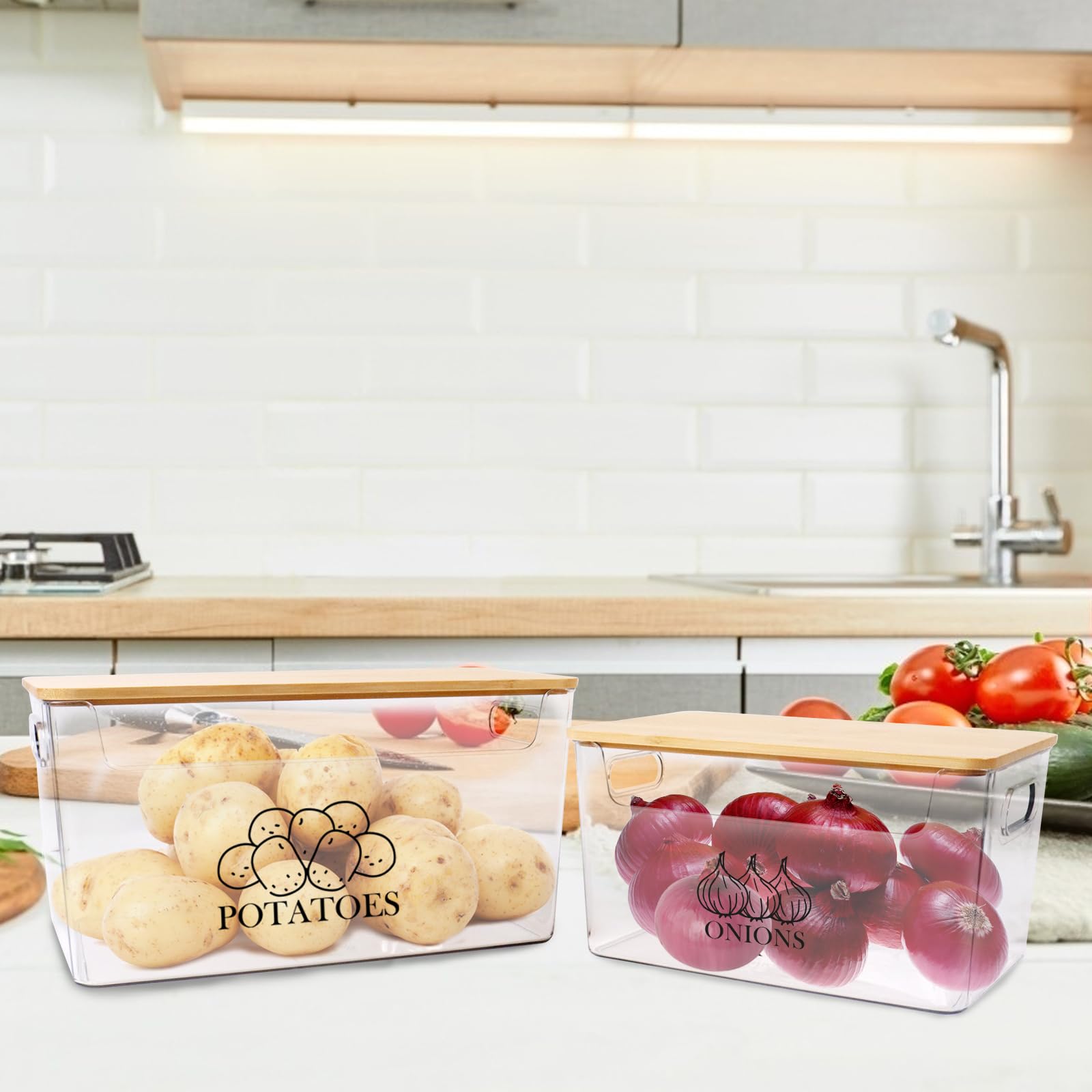 Xbopetda Potato & Onion Storage Bin Set With Bamboo Lid - Metal Kitchen Pantry Organizer - View #3