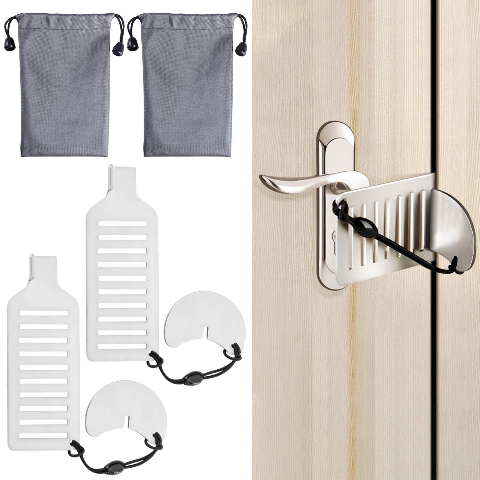 FDKJOK 2 Pack Portable Door Lock Security, Apartment Security Bedroom Door Lock, Travel Door Lock Additional Safety and Privacy Lock for Home Security, Dorm Room Essentials(Silver)