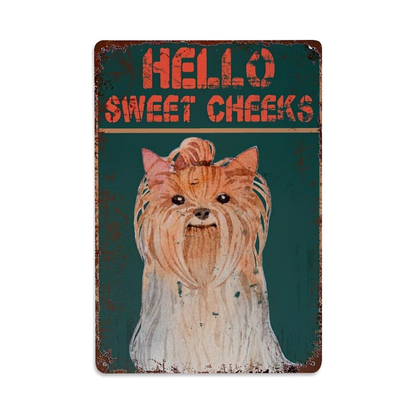 Jdfenggu Vintage Hello Sweet Cheeks Dog Art Retro Metal Tin Sign, Decor Art Poster For Bar, Home, Man Cave, Kitchen, Laundry Room Gift 8X12inch