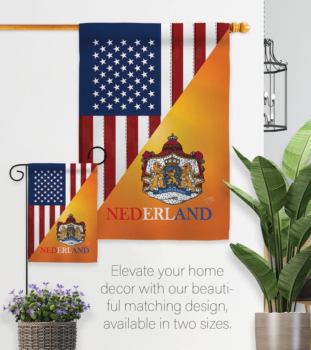 Breeze Decor - US Dutch Friendship Flags of The World - Everyday US Friendship Impressions Decorative Vertical Garden Flag 13" x 18.5" Printed in USA