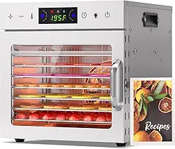 HOPERAN Desidratador de alimentos, 8 bandejas de aço inoxidável desidratadores para alimentos e ceces, ervas, frutas, desidratador com temporizador digital e controlo de temperatura, proteção