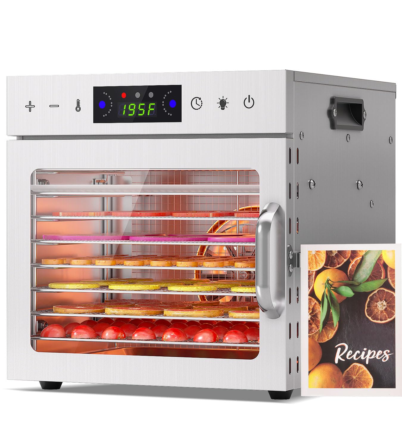HOPERAN Food Dehydrator, 8 Trays Stainless Steel Dehydrators for Food & Nuts, Herbs, Fruits, Dehydrator with Digital Timer & Temperature Control, Protection