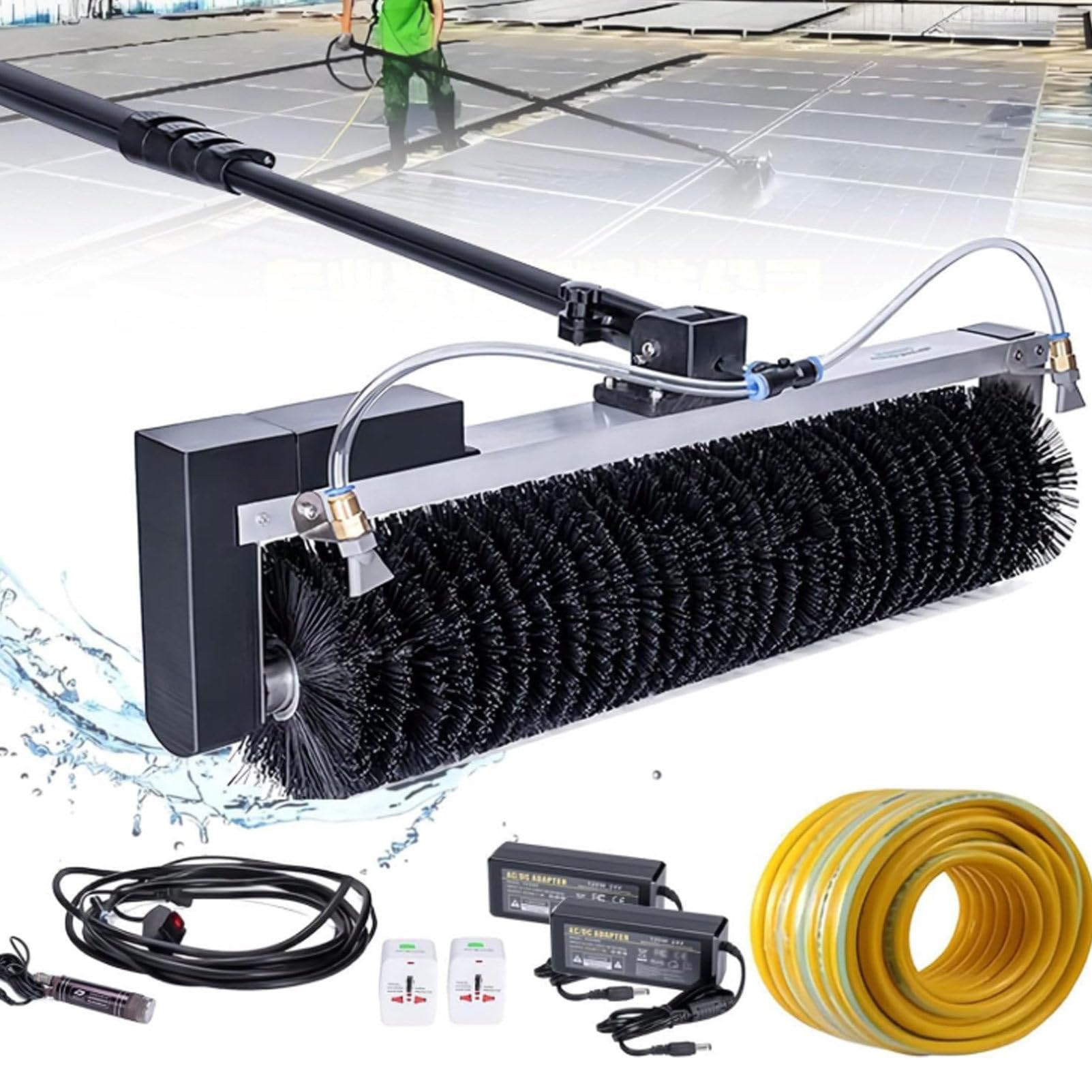 Oiyekntd Electric Brush Kit Roller Brush for Cleaning Solar Panels, for Cleaning Exterior Brush with 360° Automatic Rotating, Adjustable Telescopic Rod MainsElectricity-3.5m/11.4ft
