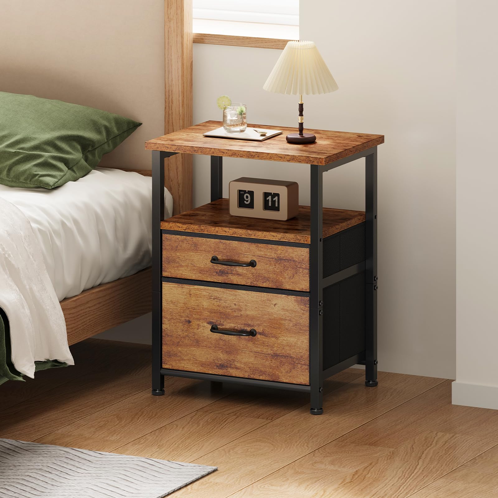 Amazon｜YeTom サイドテーブル 2つ引き出し付き 寝室 ナイトテーブル