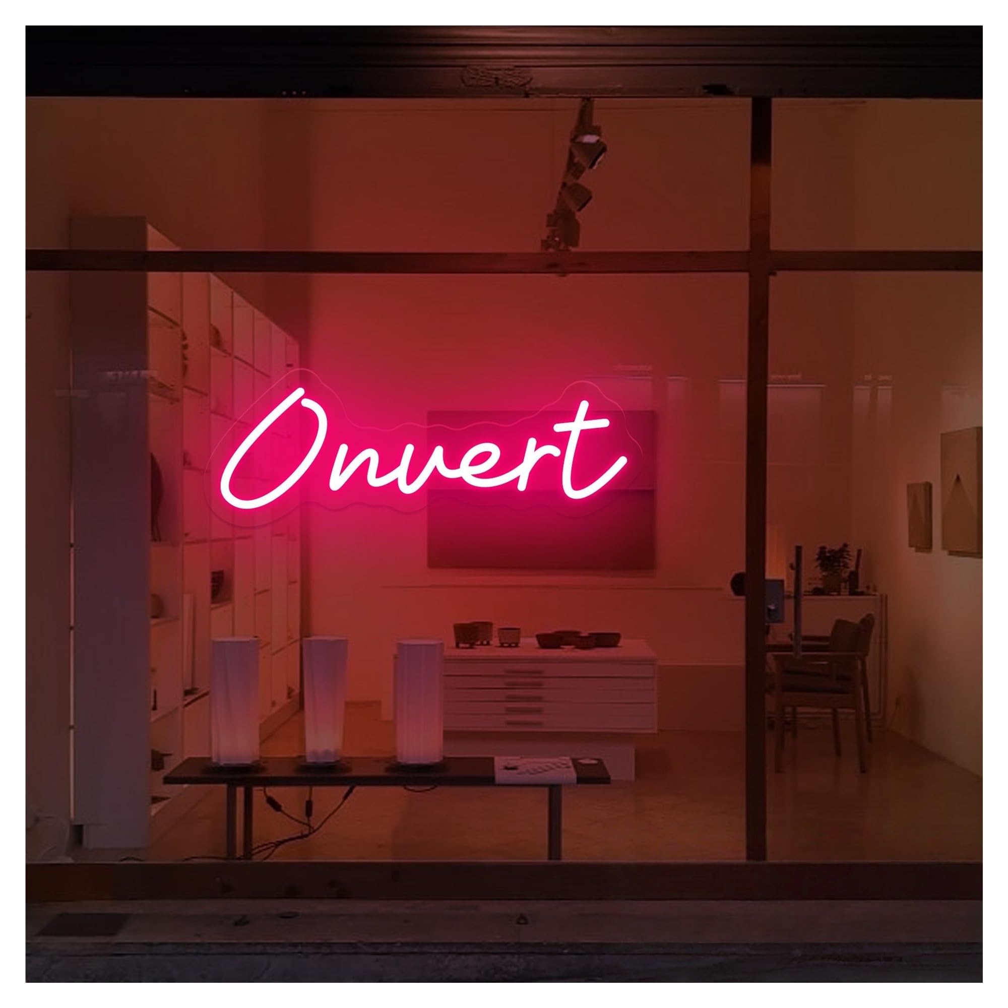 SHOUXI Sign Lamp Ouvert French Neon Sign, Suitable for Restaurant Shop Decor with Brightness Adjustable 15cmx43cm