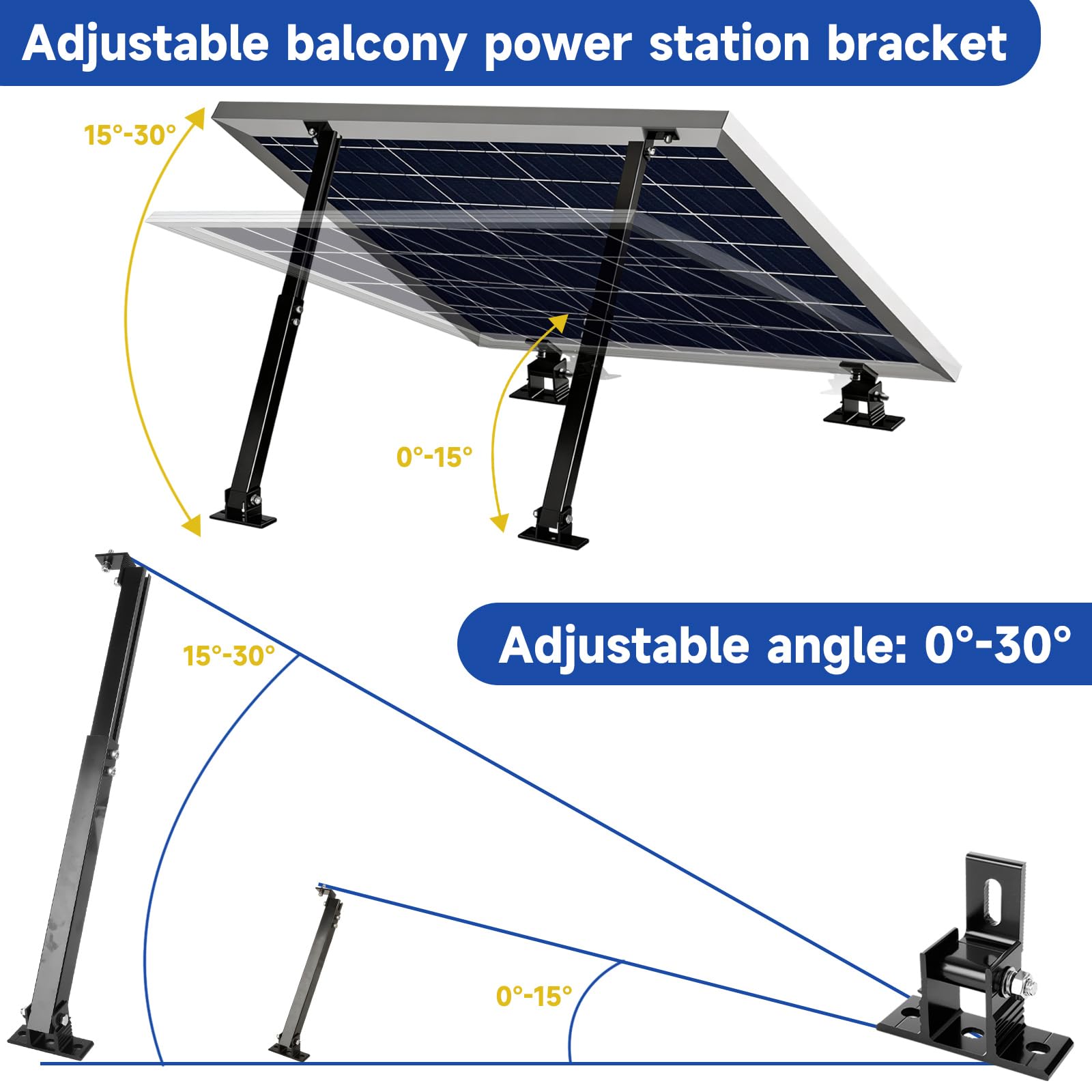 Acrux7 Solarmodul-Halterung, 2er-Set, Aluminiumlegierung, verstellbare Solarmodul-Halterungen, Ständer für 50 W, 70 W, 100 W, 150 W, 200 W, 300 W, 400 W Paneele, Wohnmobil, Dach, Boot, flache