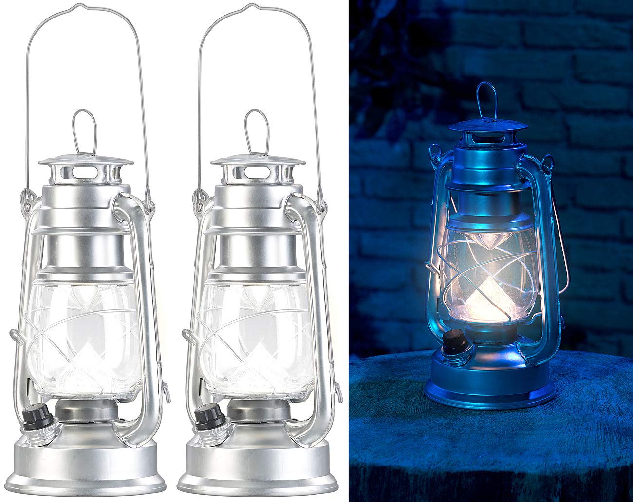 Lunartec Sturmlaternen LED, Akku: 2er-Set Ultra helle LED-Sturmlampen, Akku, 200 lm, 3 Watt (Handlaterne, helle Lampe wiederaufladbar)