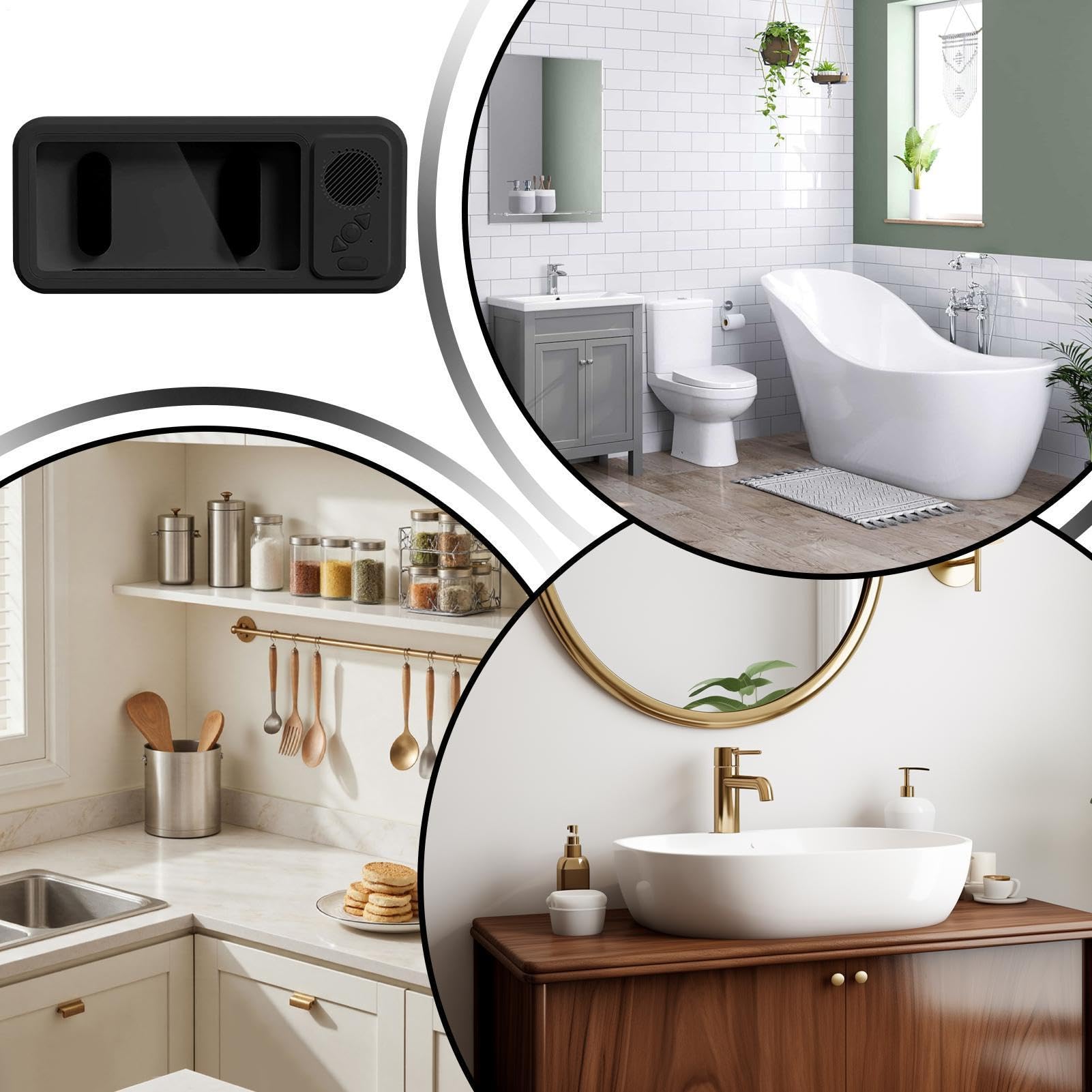 Support Téléphone Salle De Bain, Portant Téléphone Mural Rotatif À 360 ° Imperméable Et Anti-brouillard, Support Téléphones Monté Sur Mur, Pour Qualité Sonore Améliorée Salle De Bain Miroir