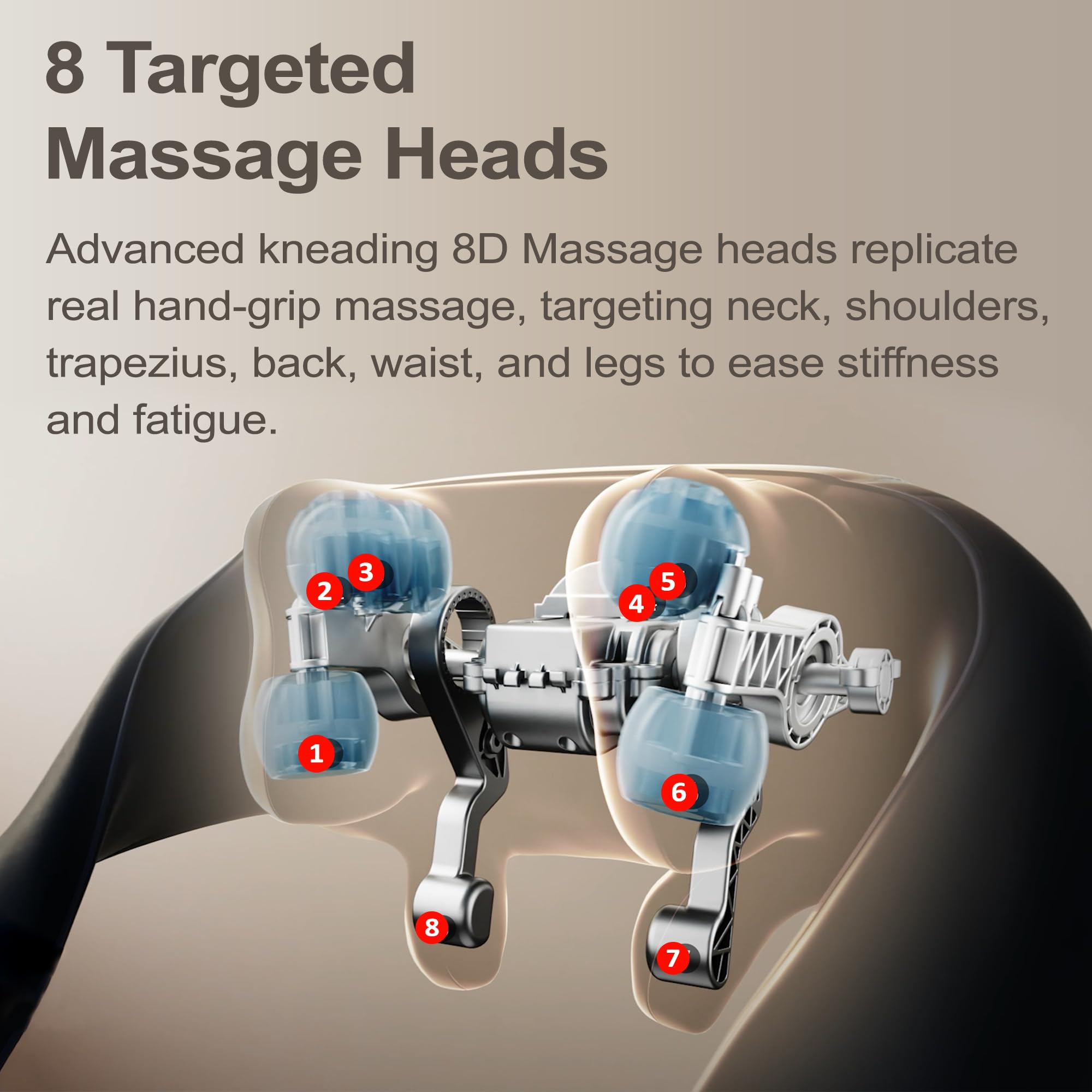 Massaggiatore Shiatsu per collo e spalle con calore, senza fili, 8D, per impastare tessuti profondi per trapezio, collo, schiena, polpacci e gambe, ricaricabile