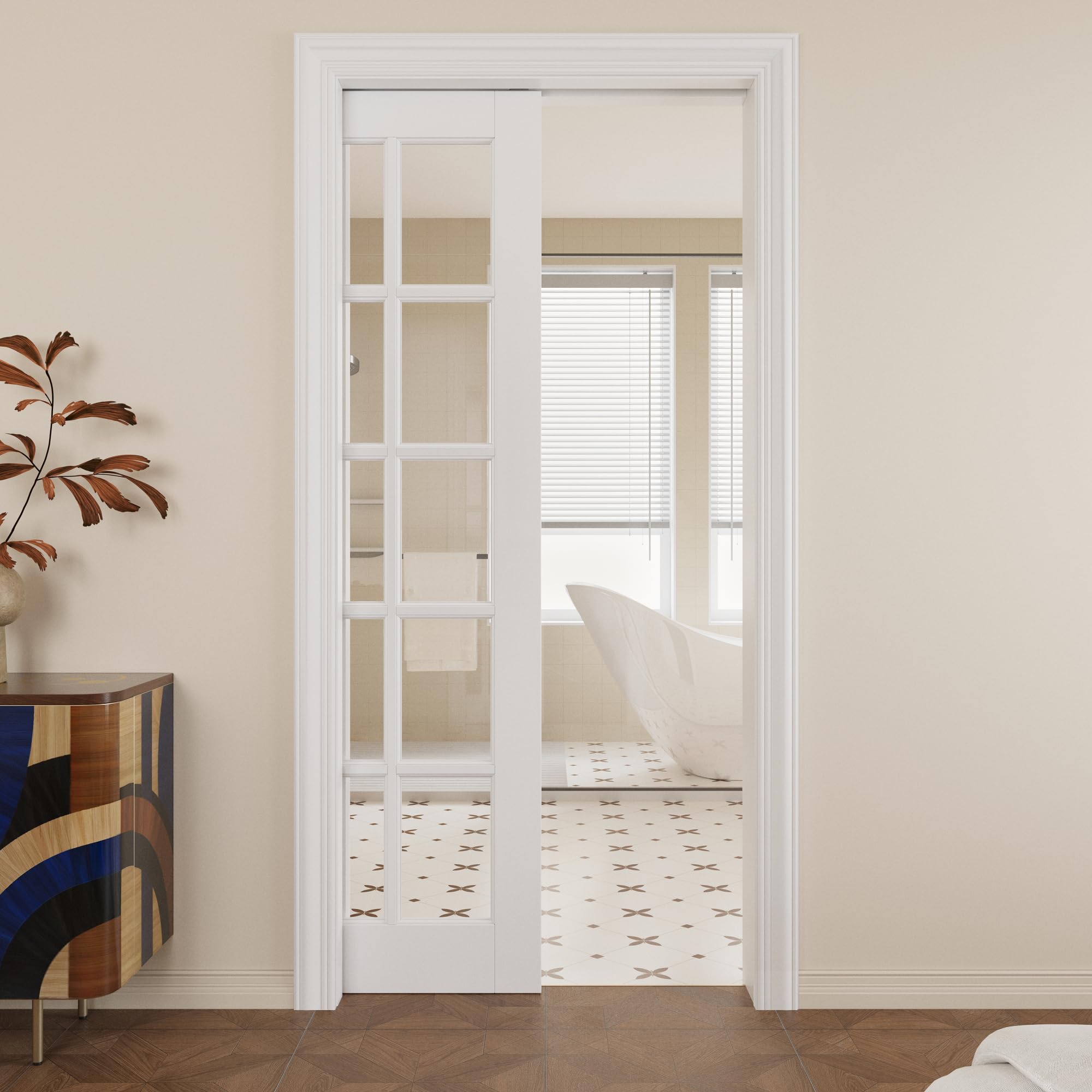 Pocket Door,15-Lite Clear Glass Doors,Home 32x80 Sliding Door