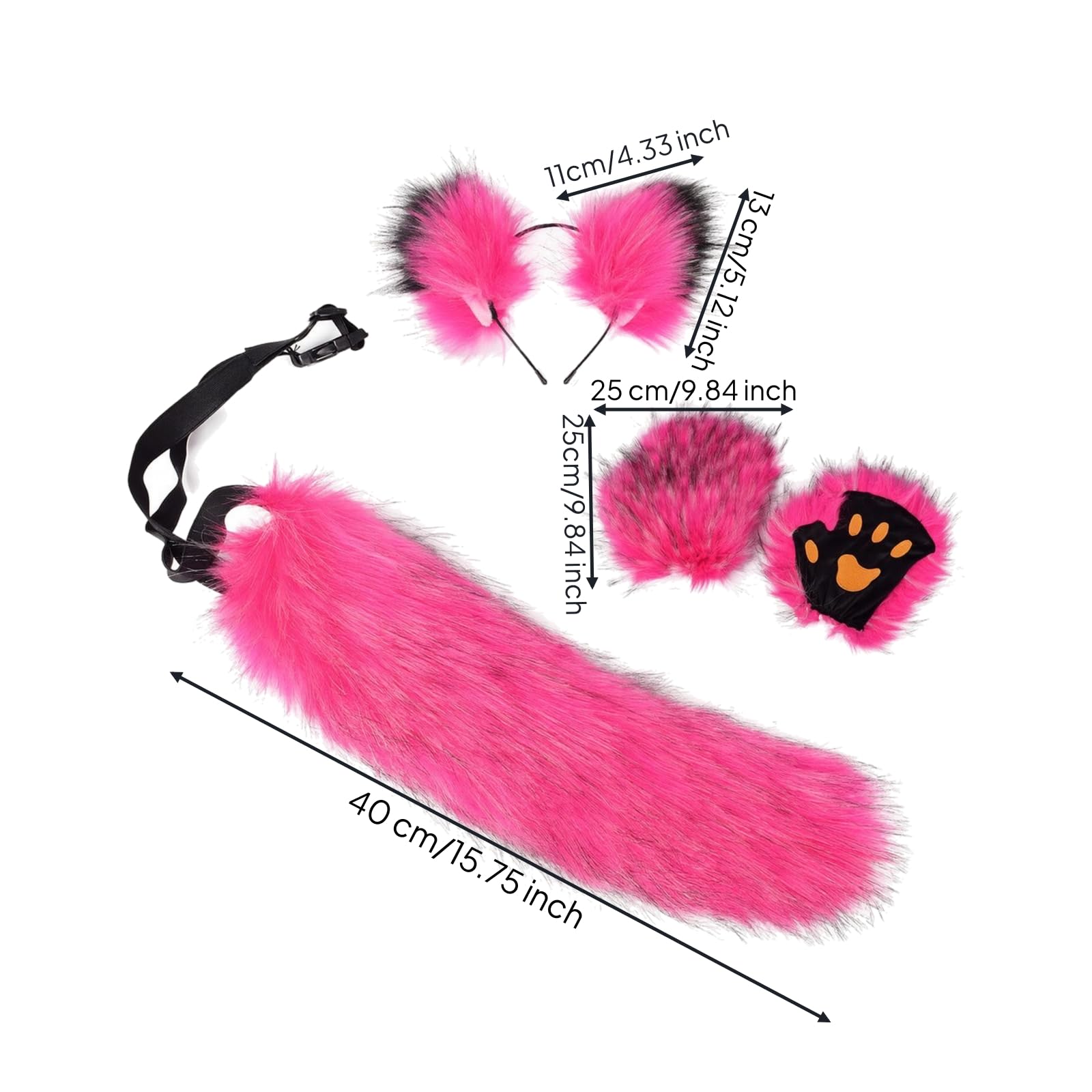 Tier-Kostüm-Set mit, Ohren-Stirnband und Pfotenhandschuhen Plüschig Cosplay-Tier-Ensemble Bequem -Kostüm-Set für Halloween, Conventions