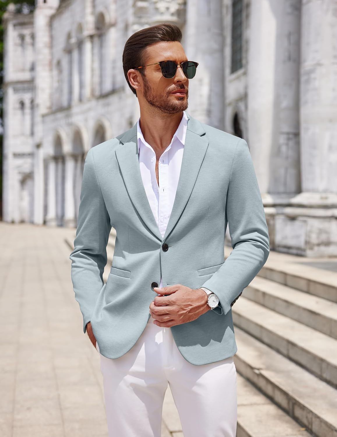 COOFANDY Men's Casual Knit Blazer Two Button Lightweight Sport Coats Suit Jacket - Image 2