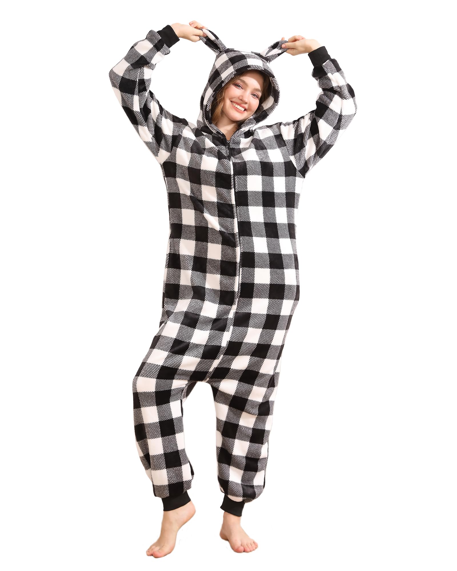 Pijama de una pieza para adultos, de franela, cómodo, con capucha, de una pieza, cálido, ropa de dormir
