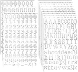 Prasacco 12 Sheets Self Adhesive Alphabet Letter Stickers, Silver Letter Stickers Alphabet Number Stickers Vinyl Stickers Scrapbooking Sticker for Graduation Party Grad Cap Decoration DIY Crafts