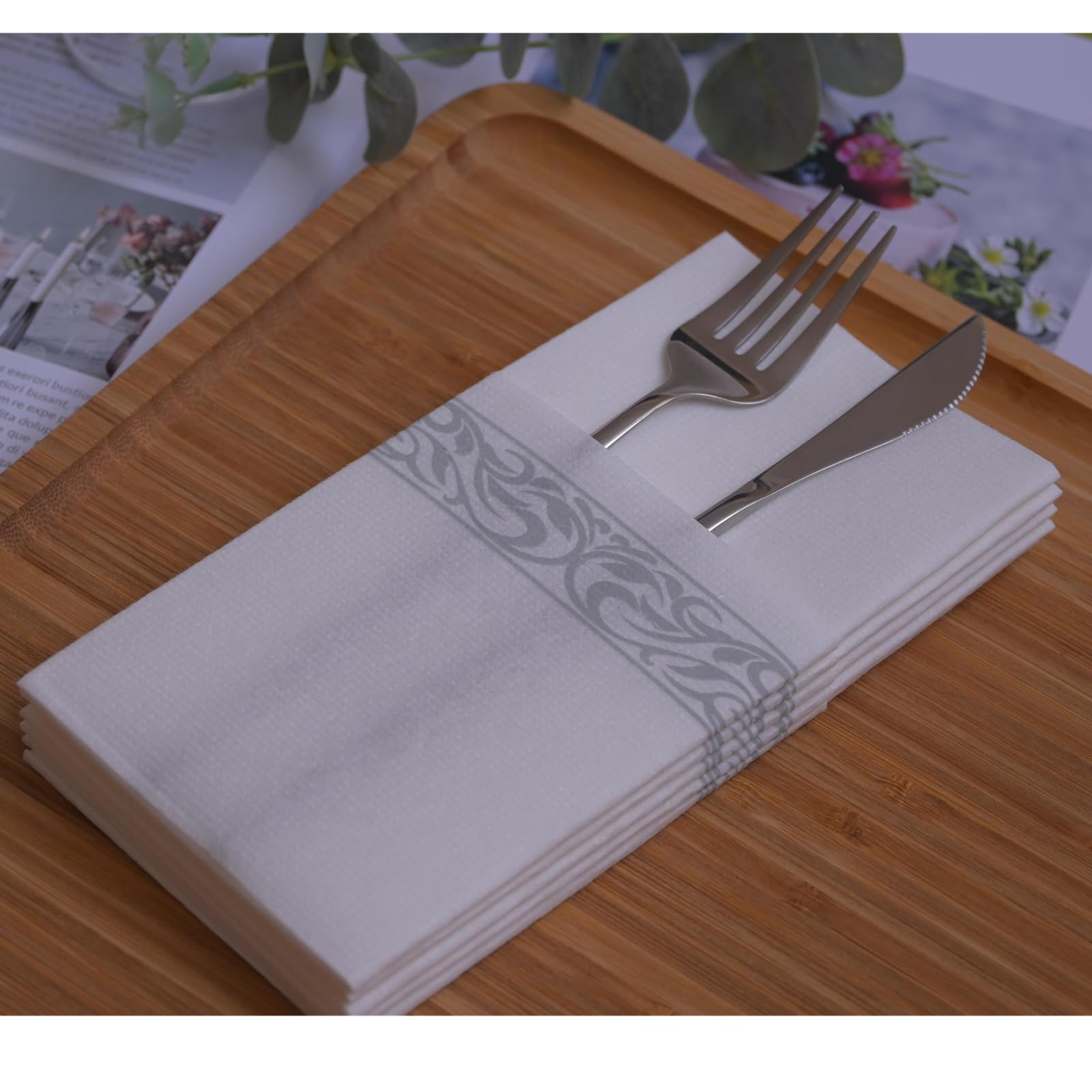 YIDUHAO Disposable Linen-Like Napkins - 16x16 Inch Wedding Napkins With Built-in Flatware Pocket, Pack Of 50