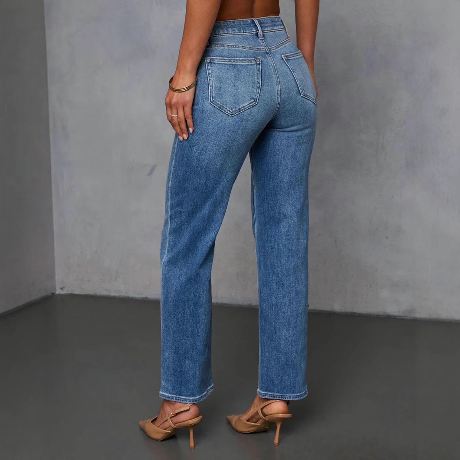 Jeans Donna Femminile Largo Gamba A metà Gamba-Blu-XL