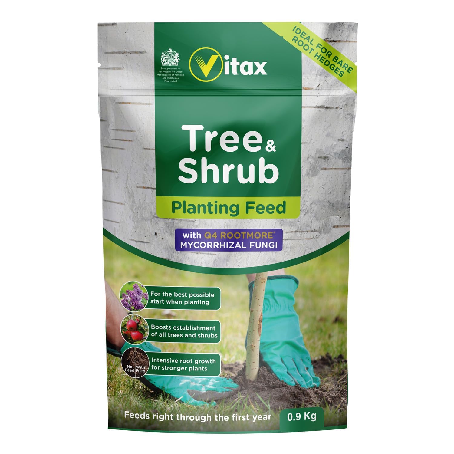 Vitax Tree & Shrub Planting Feed 0.9kg Pouch Plants Fertiliser Food With Mycorrhizal Fungi Rooting Booster Plant Garden Gardening
