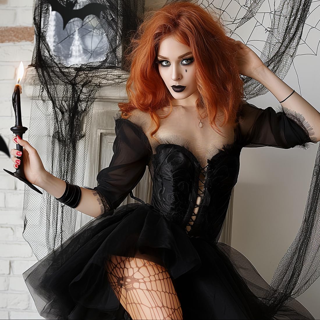 Rajstopy siatkowe czarne na Halloween, Halloween, rajstopy damskie, rajstopy, pająk, czaszka, rajstopy z pajęczyny, akcesoria na Halloween, Dzień Zmarłych, legginsy dla dorosłych
