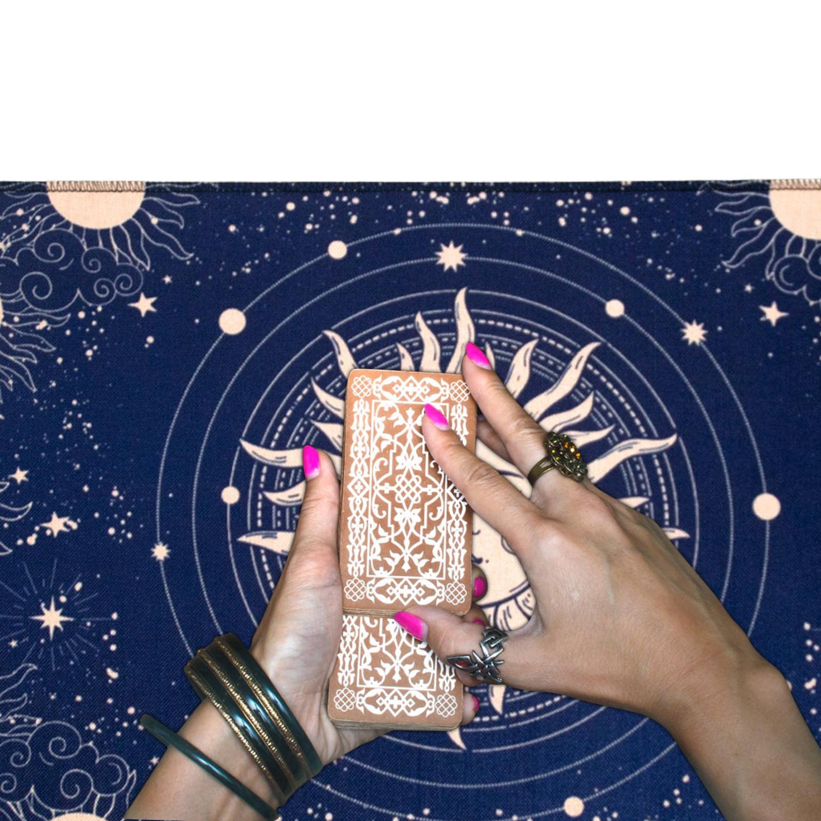 Tovaglia Per Tarocchi Rettangolare 60x36 Cm - Tappeto Per Divinazione Con Disegno Solare/Stellare, Altare Stregoneria E Astrologia