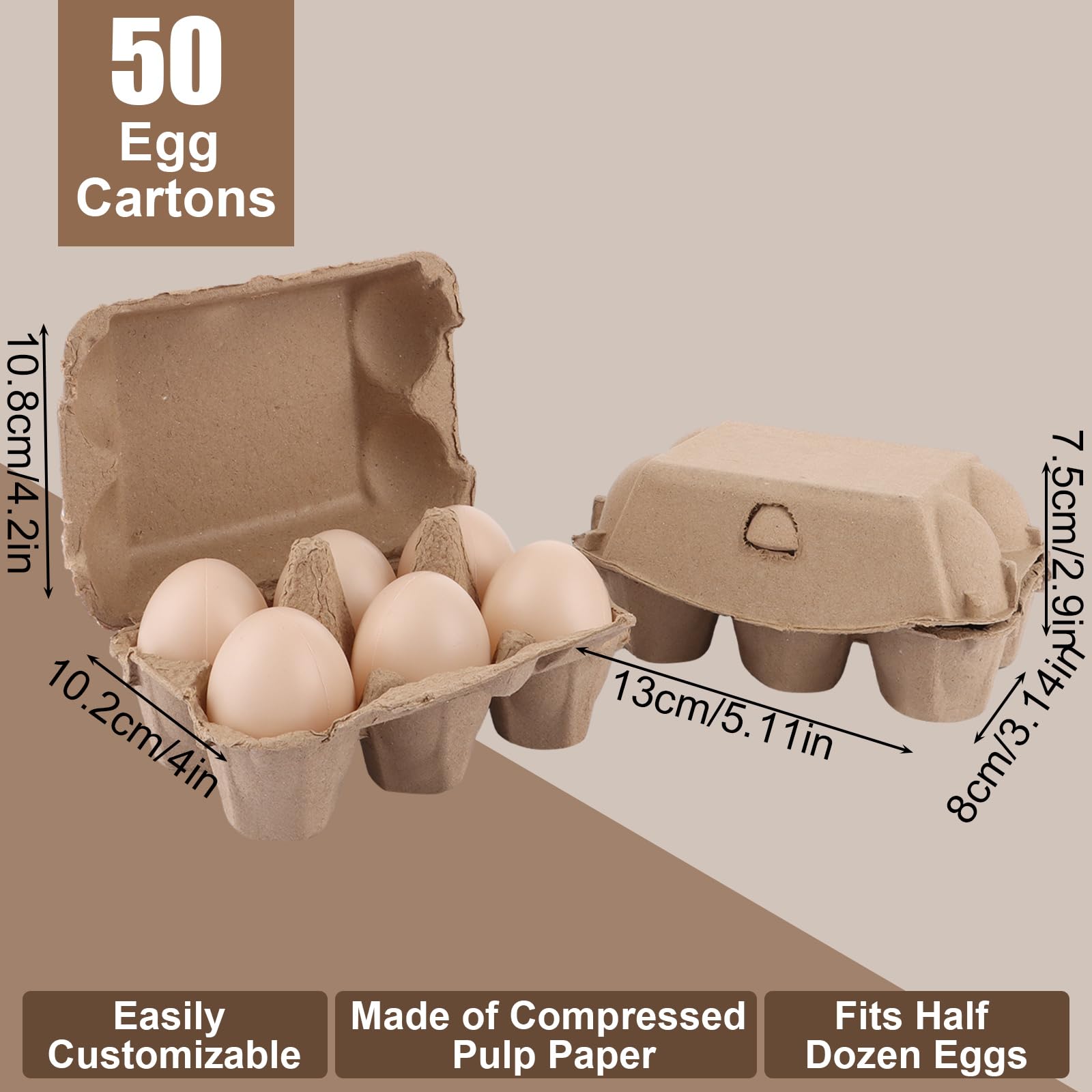 APACALI 50 piezas Caja de huevos con 6 huevos, caja de huevos de cartón con 6 unidades, caja de huevos con tapa, cajas de huevos de cartón, caja de huevos de cartón para huevos