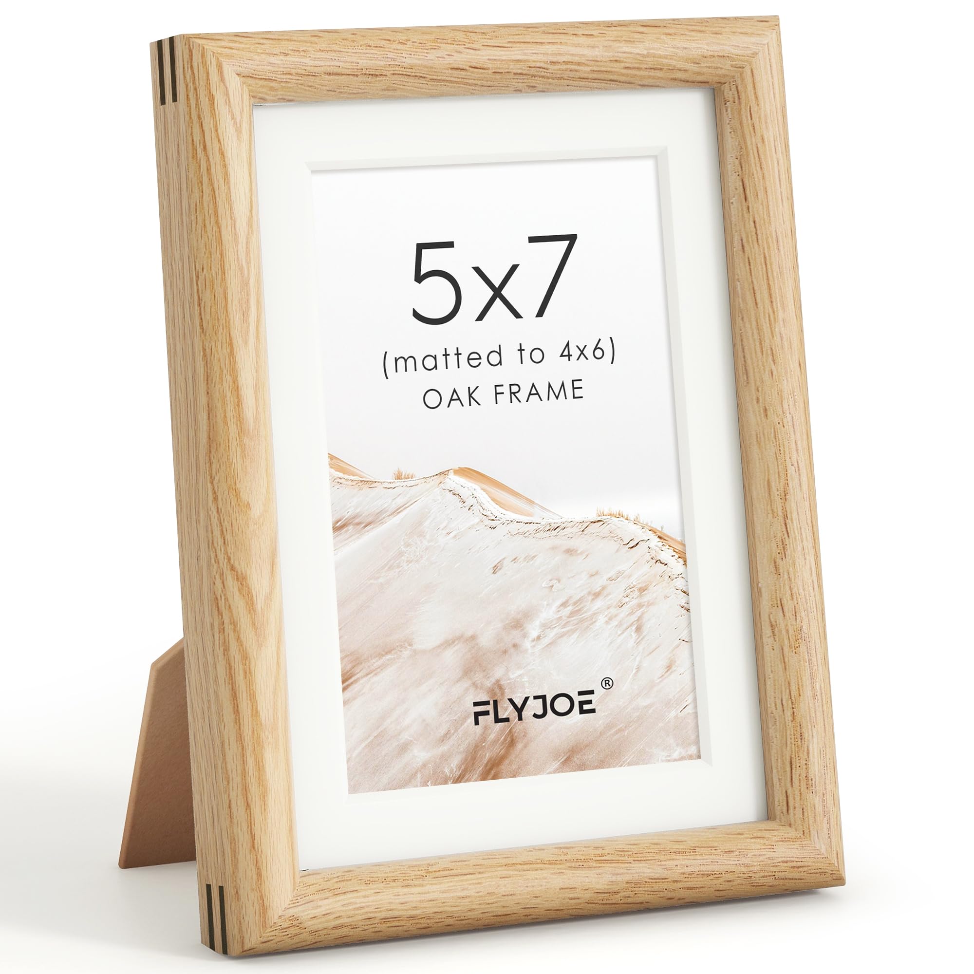 FLYJOE 5x7 Picture Frame, Natural Solid Oak Wood Photo Frame, Square Angle