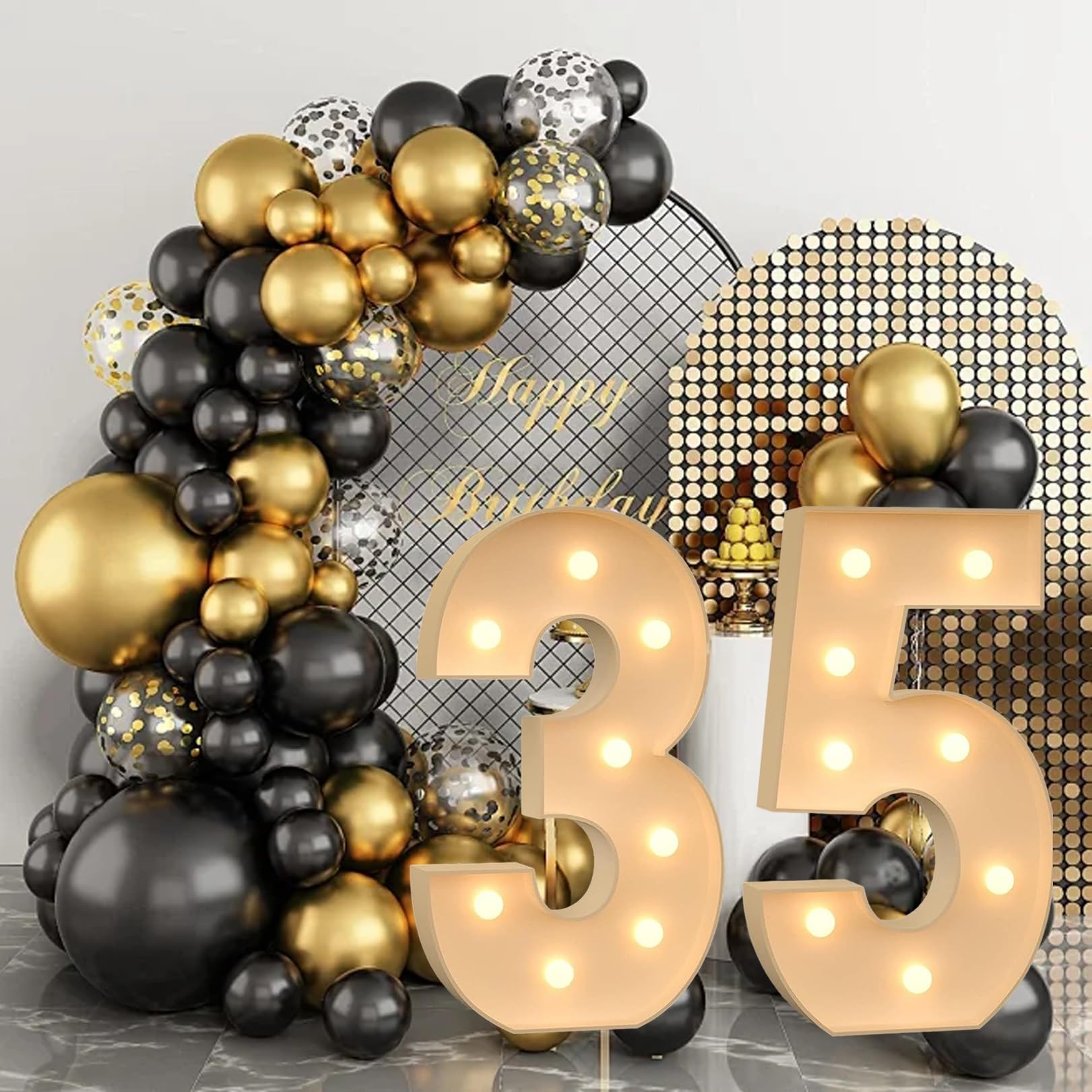 Riesige Geburtstagsfigur Mit LED-Licht, Ballon-Füllbox, 30.–39. Geburtstag, Hochzeit, Weihnachten, Party, Dekoration, Babyparty-Box (Color : 35, Size : 70cm)