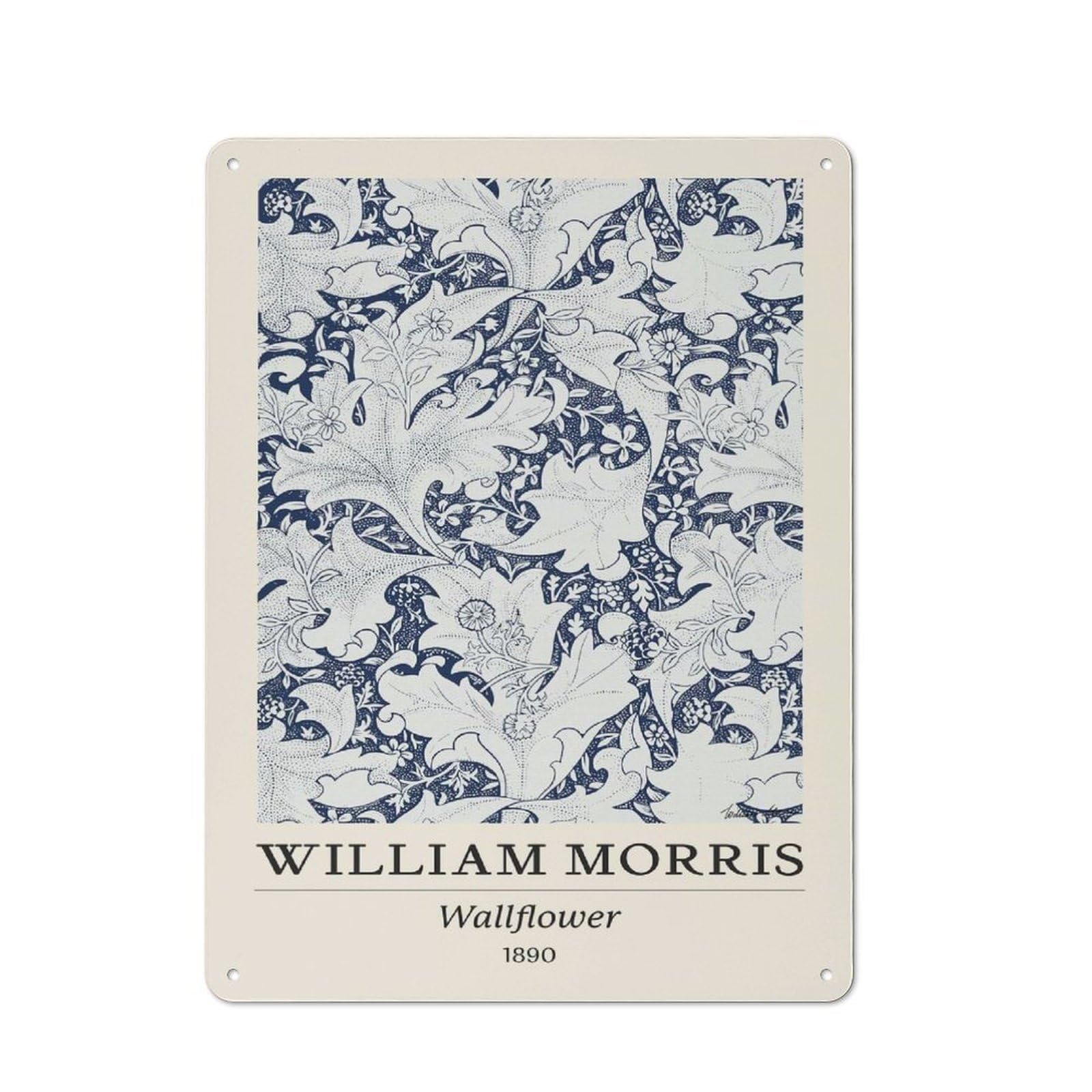 Junmoney Style-15 William Morris Wallflower Floral Blue Tin Wall Plaque 40X30cm, Rustic Cottage Wall Art For Dining Room, Cafe, Entryway Or Family Room
