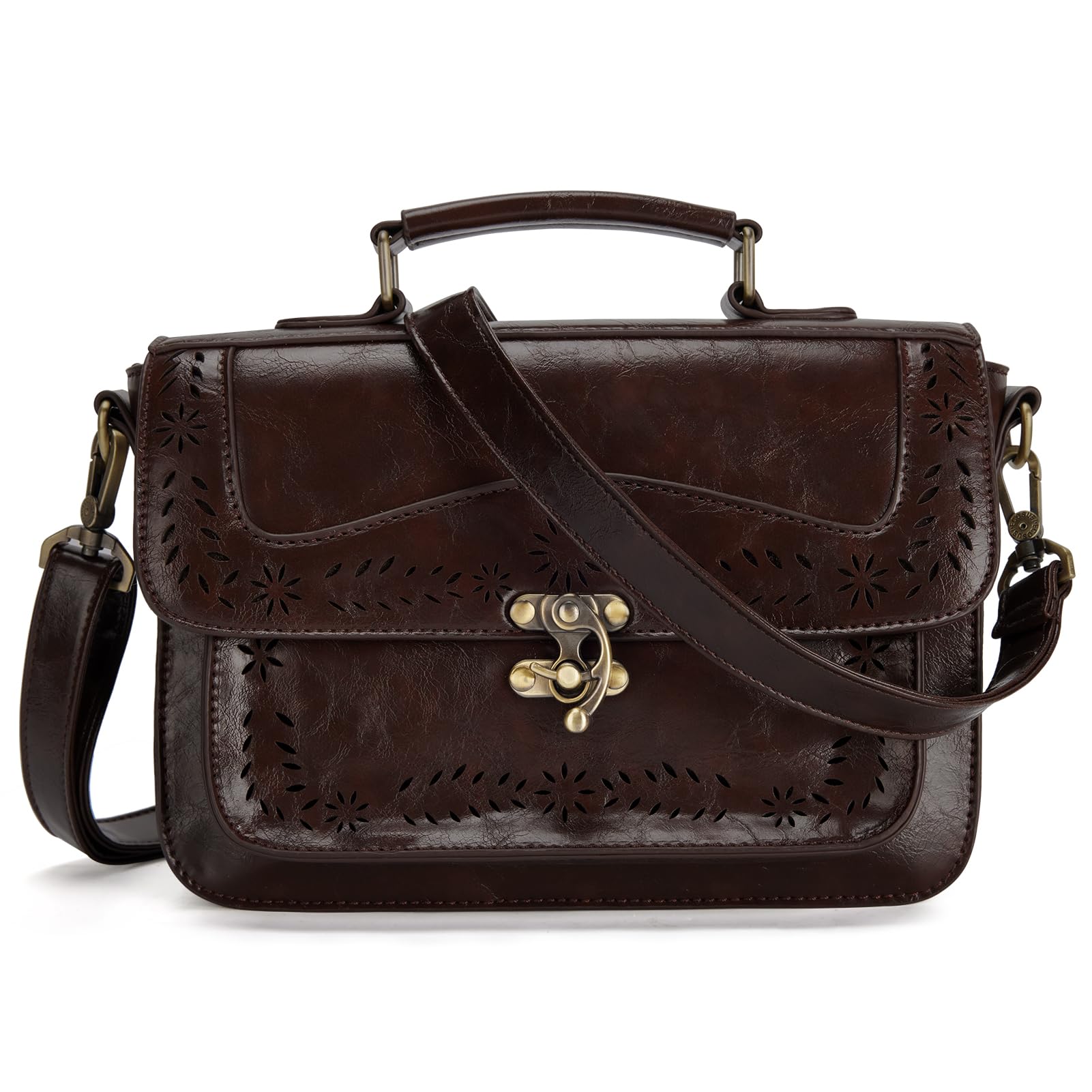 ECOSUSI Women PU Leather Satchel Purse Vintage Small College Crossbody Messenger Bag Work Cross-body Bag