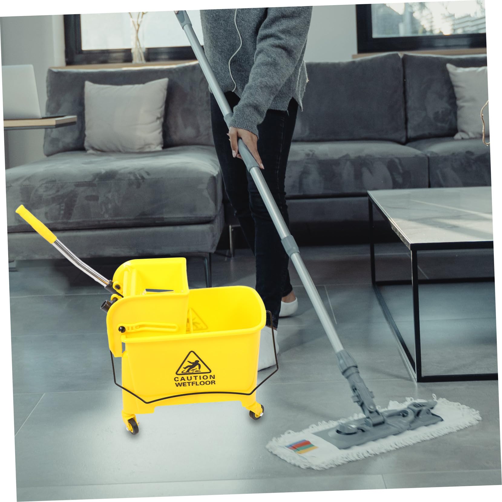 Cubo de Fregona Comercial Ruedas 20l Plástico Movilidad Silenciosa Limpieza Hotel Hogar Herramienta Limpieza Ruedas Color Brillante Carga Fácil Color Aleatorio