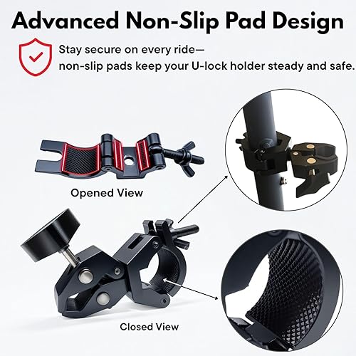 Miniatura 5 de Soporte de bloqueo en U para bicicleta de alta resistencia, soporte de doble abrazadera de metal para candado de bicicleta, se adapta a marcos de