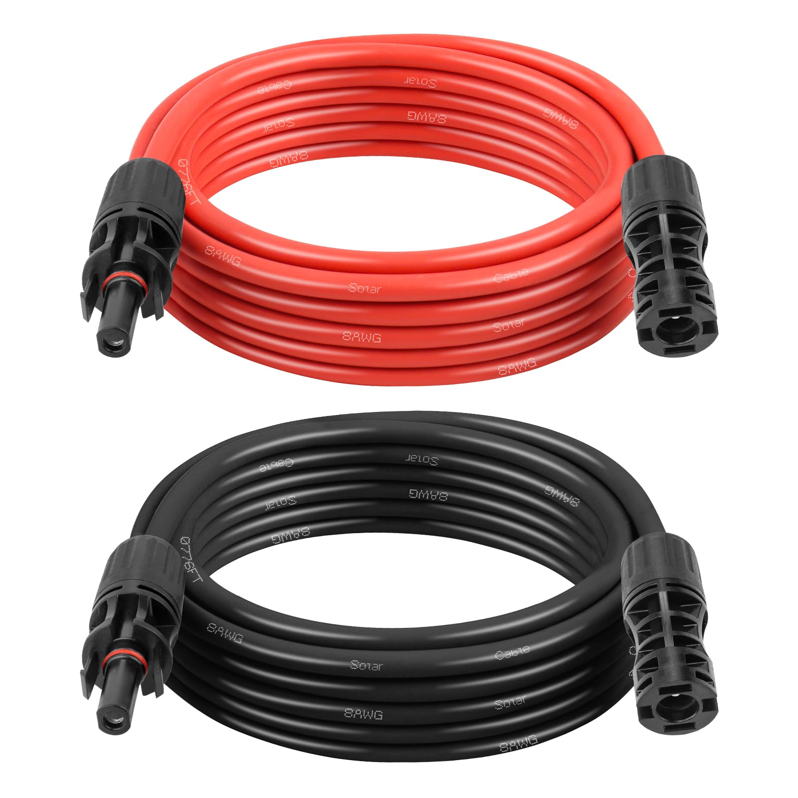 Solar Panel Extension Cable - 8AWG 10FT Solar Wire with Female & Male Waterproof Connector PV Wire for RV, Photovoltaic Systems, Home, Boat, Solar Panels, Car(10 Feet Red + 10 Feet Black)