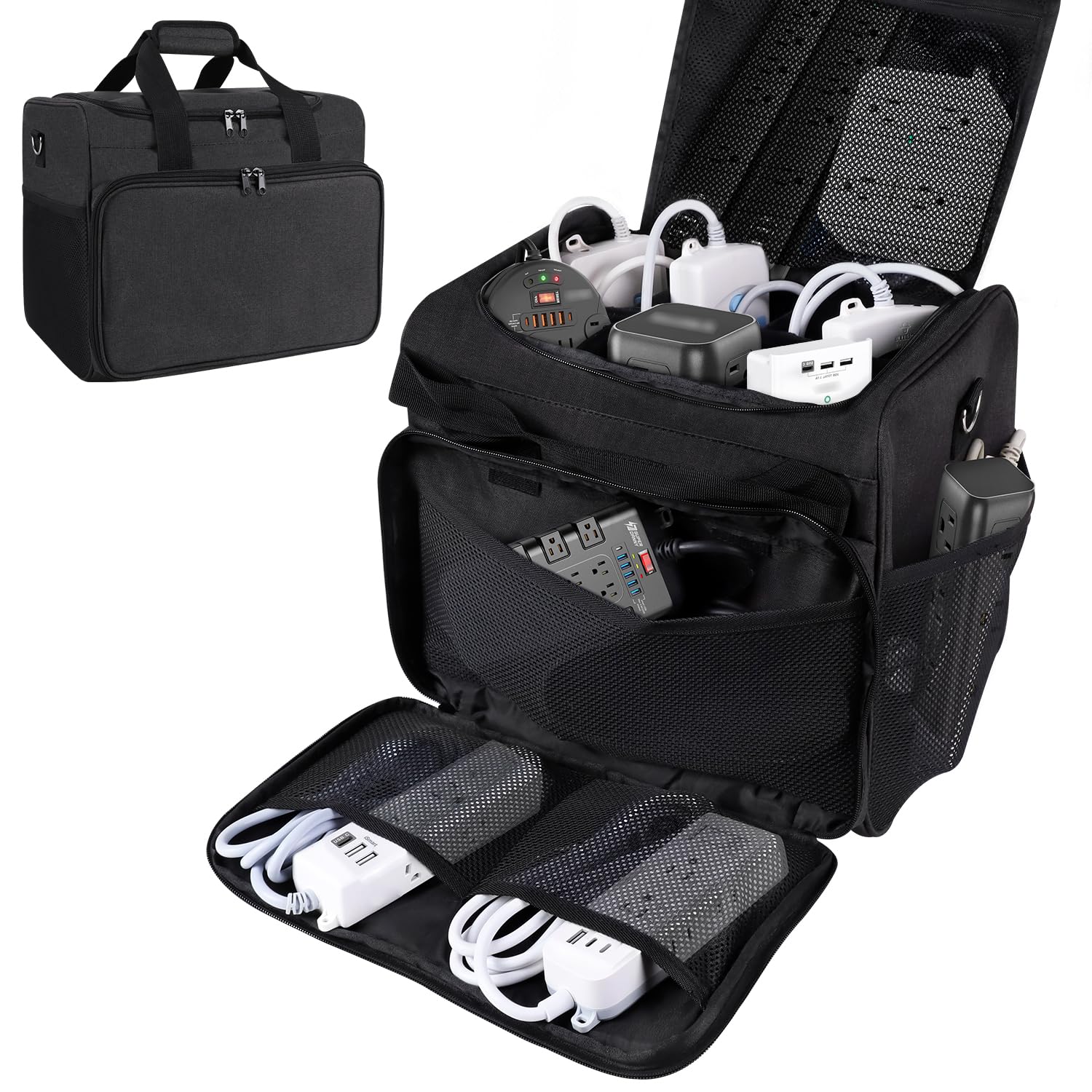 Cable Organizer Bag,Cable Management Box Cord Organizer Case,Electronics Cord Storage Bag with Adjustable Divider Large Cable Storage Bag Carrying Case for Cable, Cord,Power Strip
