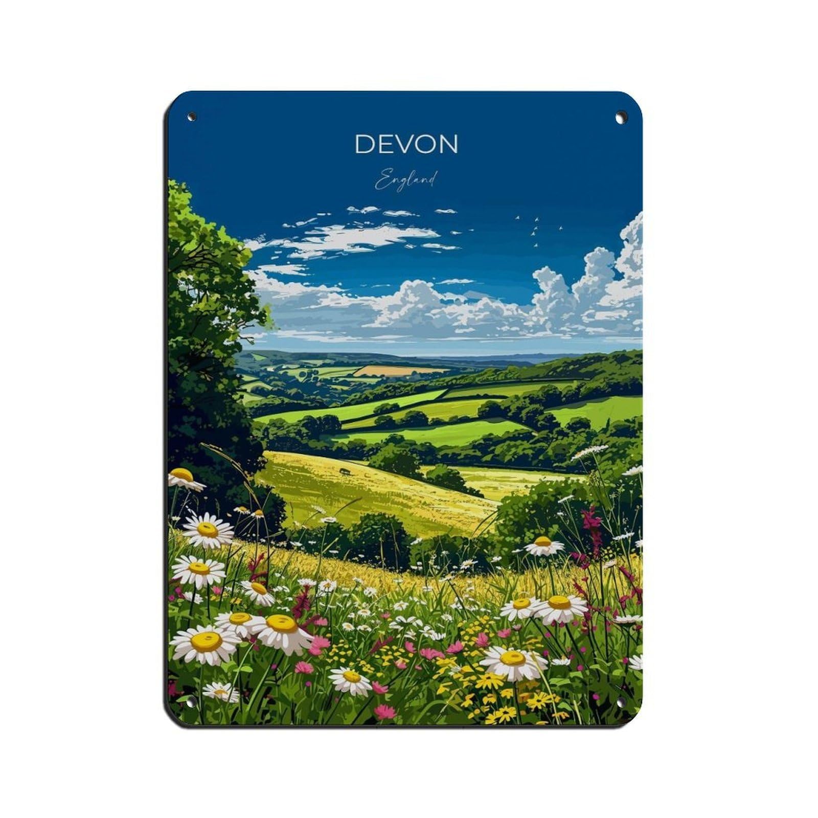 Affiche rétro en métal Devon de 30 x 40 cm pour votre décoration murale vintage