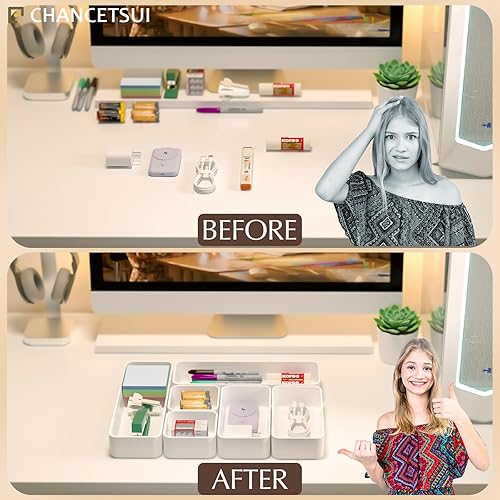 Miniatura 6 de Cajón organizador, cubos de plástico de almacenamiento para escritorio, bandeja organizadora apilable, divisores de baño, pequeño contenedor de