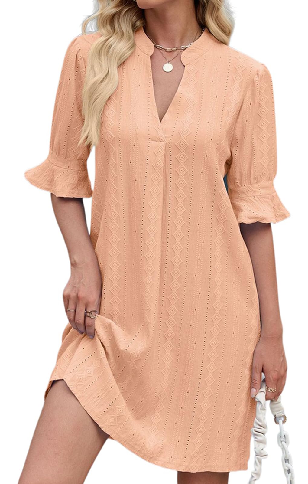 PerZeal Shirts Dress for Women V Neck Short Sleeves Casual Flowy Summer Beach Vacation Shifts