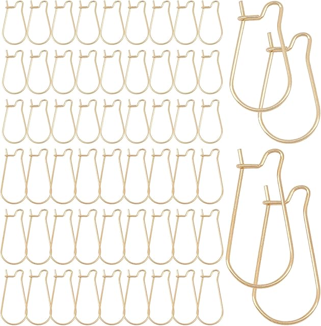 CREATCABIN 1 Box 60pcs Earring Hooks Stainless Steel Kidney Ear Wire Hook Earring Findings for Jewelry Making Earrings Accessories DIY Golden
