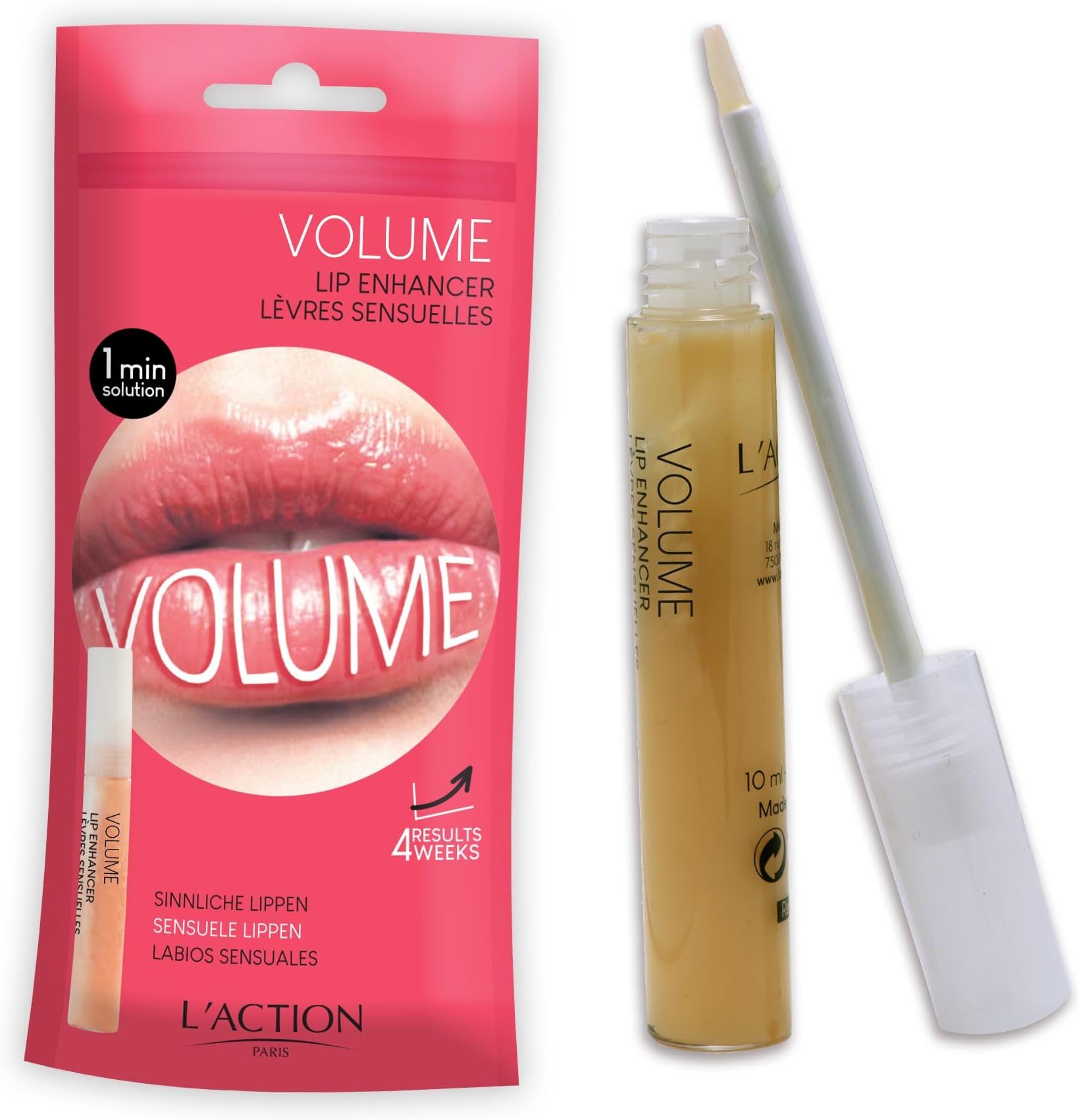 Volume Lip Enhancer, Lip Gloss For Fullness Texture and Glossy Finish, Transparent Formula with Oligopeptides for Natural Shine and Volume 10ml