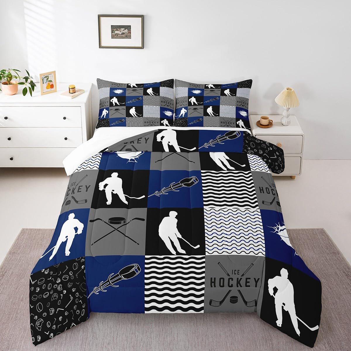 Chezmoi Collection - Juego De 4 Piezas De Sábanas Con Pelotas De Deportes Para Niños/adolescentes, Microfibra Suave, Azul Marino, Gris, Naranja, Blanco, Con Estampado De Fútbol, Fútbol Americano