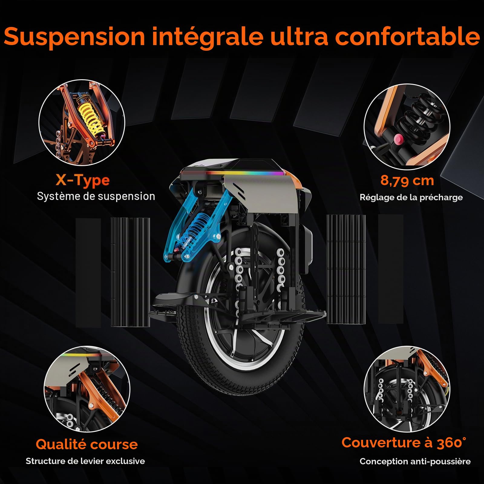 KINGSONG S16 Pro EUC Gyroroue Électrique 3000W, 1480Wh Batterie, 120 km Autonomie, Monoroue Tout-Terrain Haute Performance pour Adultes